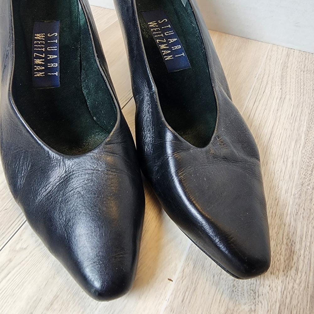 Vintage Stuart Weitzman Black Pumps Shoes Heels W Silver Detail Size 6.5 - Picture 2 of 12